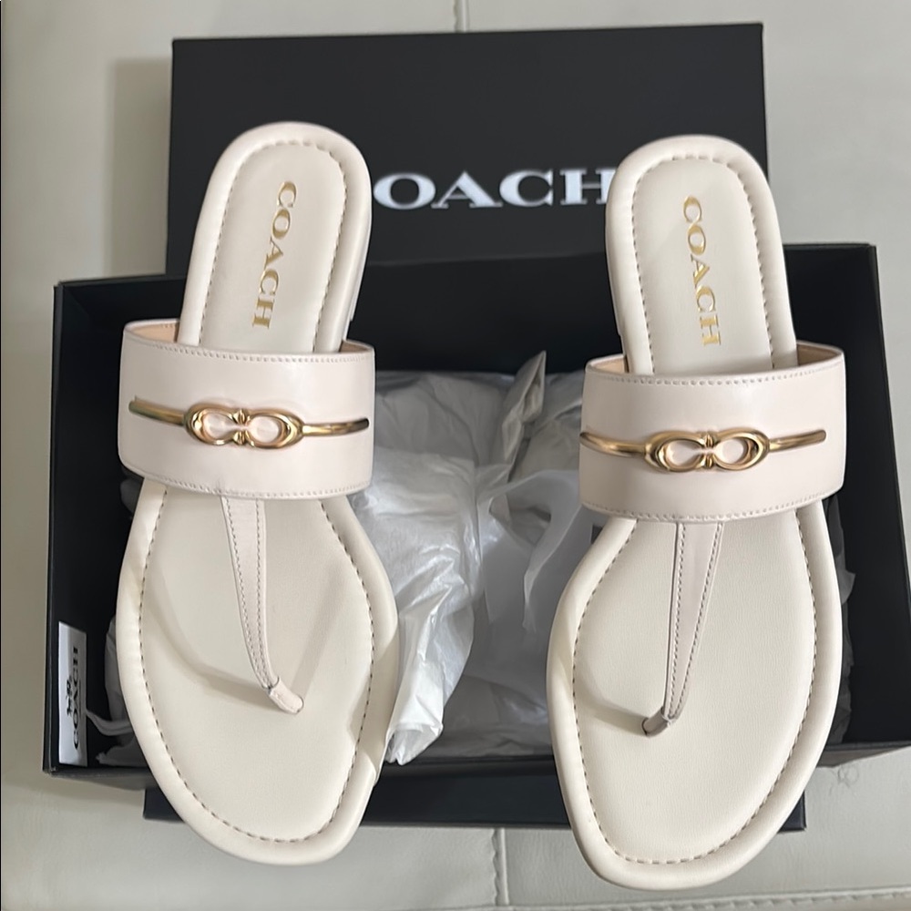 Coach Cream Sandals with Chain-Link Detail
